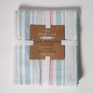 The Good Cook 70" Round 100% Cotton Striped Pastel Tablecloth